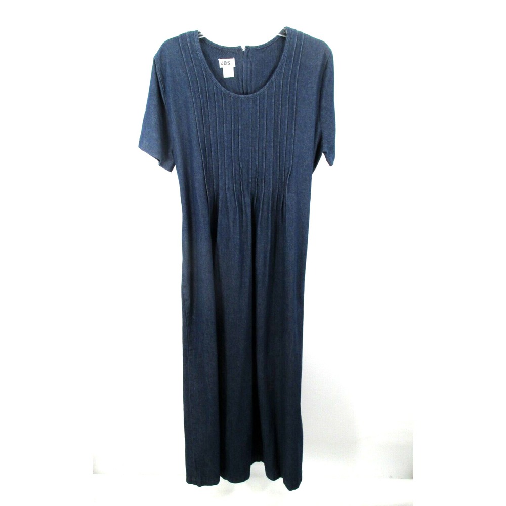 Vintage J.B.S. LTD Maxi Jean Dress Women 14 Blue Denim Short Sleeve 90's Y2K